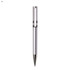 A silver plastic pen with a sleek design and a branding logo on the barrel.