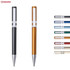 Two plastic pens in black and gold with silver accents, alongside a selection of pens in various colours.