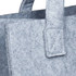 A grey felt tote bag featuring sturdy handles and a simple design with visible stitching details.