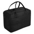A black felt travel bag with two handles and a structured design. It features a simple, rectangular shape.