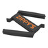 A black food clip with orange branding, featuring a unique two-sided design for sealing food bags.