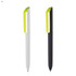 Two plastic pens: one white with a bright green cap and one black with a matching green cap. Both feature a logo.
