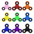 A collection of fidget spinners in various colours: pink, red, orange, yellow, green, blue, black, and purple, with black bearings.