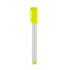 A whiteboard marker featuring a white body and bright yellow cap and end. It has branding on the barrel.