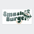 A sticker featuring the text "Smash Burger" in stylised green lettering, alongside a character holding a tennis racket.