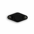 A black fidget spinner featuring a central disc and two spherical ends, with a sleek design and a logo.