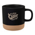 A 350ml artisanal ceramic coffee mug in black with a tan base, featuring a logo on the side.