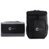 A grey picnic blanket and a black cooler bag, both featuring a logo.