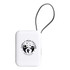 A white magnetic power bank with a logo and a wrist strap for easy carrying.