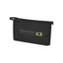 A black toiletry pouch with a zip closure and a logo on the front. Features a small handle for easy carrying.