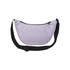 A lilac recycled waist bag with a black strap and zipper, featuring a logo.