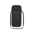 A black recycled travel pouch with a zippered pocket and a shoulder strap, featuring a textured fabric.