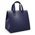 A navy blue cooler bag with sturdy handles and a structured design. It features a logo on the front.