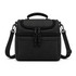 A black cooler bag with a top handle, adjustable shoulder strap, and two zipped compartments.