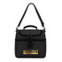 A black cooler bag with a shoulder strap and a top handle, featuring a front zipper and a logo.