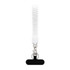 A white wrist strap with tactile design and a metal keyring attachment, featuring a black base section.
