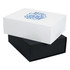 A magnetic gift box set in white and black, stacked one on top of the other, featuring a decorative design on the top.