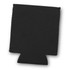 A black stubby cooler with a stitched design and a tab for easy grip. It features a logo on one side.