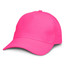 A pink cap with a curved brim and a fitted design, featuring a logo on the front.