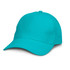 A turquoise cap with a curved brim and a structured crown, featuring a logo detail.