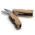 A wooden multi-tool featuring silver pliers and a sleek design, suitable for keyrings and tool sets.