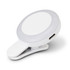 A white Halo Selfie Light with a clip-on feature and a circular design, including a USB charging port.