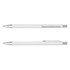 A metal pen featuring a sleek white body and silver accents, with a clip for easy attachment.