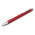 A red metal pen with a silver clip and tip, featuring a smooth finish and modern design.