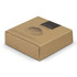 A brown packaging box for the NATURA Bamboo Brush and Mirror, featuring simple illustrations and a logo.