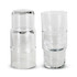 A set of clear glass tumblers stacked together, featuring a sleek and modern design. Each tumbler has a smooth finish.