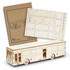 A wooden model of a bus in light wood colour, accompanied by a template and assembly instructions.