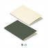 A soft cover notebook featuring a cream and dark green recycled paper design, with a logo visible on the surface.