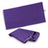 A purple waffle golf towel with a hook for attachment, displayed in both folded and unfolded positions.