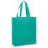 A teal tote bag with two handles, featuring a simple design and a branding logo.