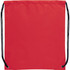 A red drawstring sportspack featuring black cords and a simple design, suitable for carrying small items.