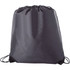 A black drawstring sportspack with a cinched top and shoulder straps, featuring a logo.