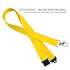 A yellow polyester lanyard, 20mm wide, featuring a safety break and a thumb trigger, with a metal clip.