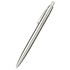 A recycled stainless steel ballpoint pen with a silver finish and a clip, featuring a logo.