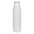 A drink bottle in white with a metal loop and sleek design, featuring a logo. Holds 600ml.