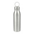 A drink bottle made of stainless steel in a sleek silver finish, featuring a top loop for easy carrying.