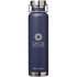 A drink bottle with a navy blue finish, featuring a logo and a stainless steel cap. Holds 650ml.