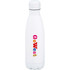A drink bottle in white, featuring a colourful logo, designed for insulation and holding 500ml.