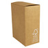 A brown, recyclable cardboard box with a logo, featuring a tab closure at the top.