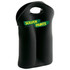 A drink bottle carrier in black, featuring a handle and a logo. Suitable for holding two bottles.