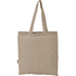 A beige recycled cotton twill tote bag with two handles and a simple design. It features a branding label.