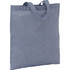 A blue recycled cotton twill tote bag with handles and a simple design, featuring a logo on the front.