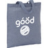 A blue recycled cotton twill tote bag with handles and a logo printed on the front.