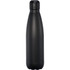 A drink bottle in matte black finish, featuring a sleek, insulated design and a lid. It has a branding logo.