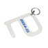 A white hygiene key in a keyring format, featuring a branded logo.