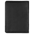 A black zip compendium with a smooth finish, featuring a calculator and an interior pocket.